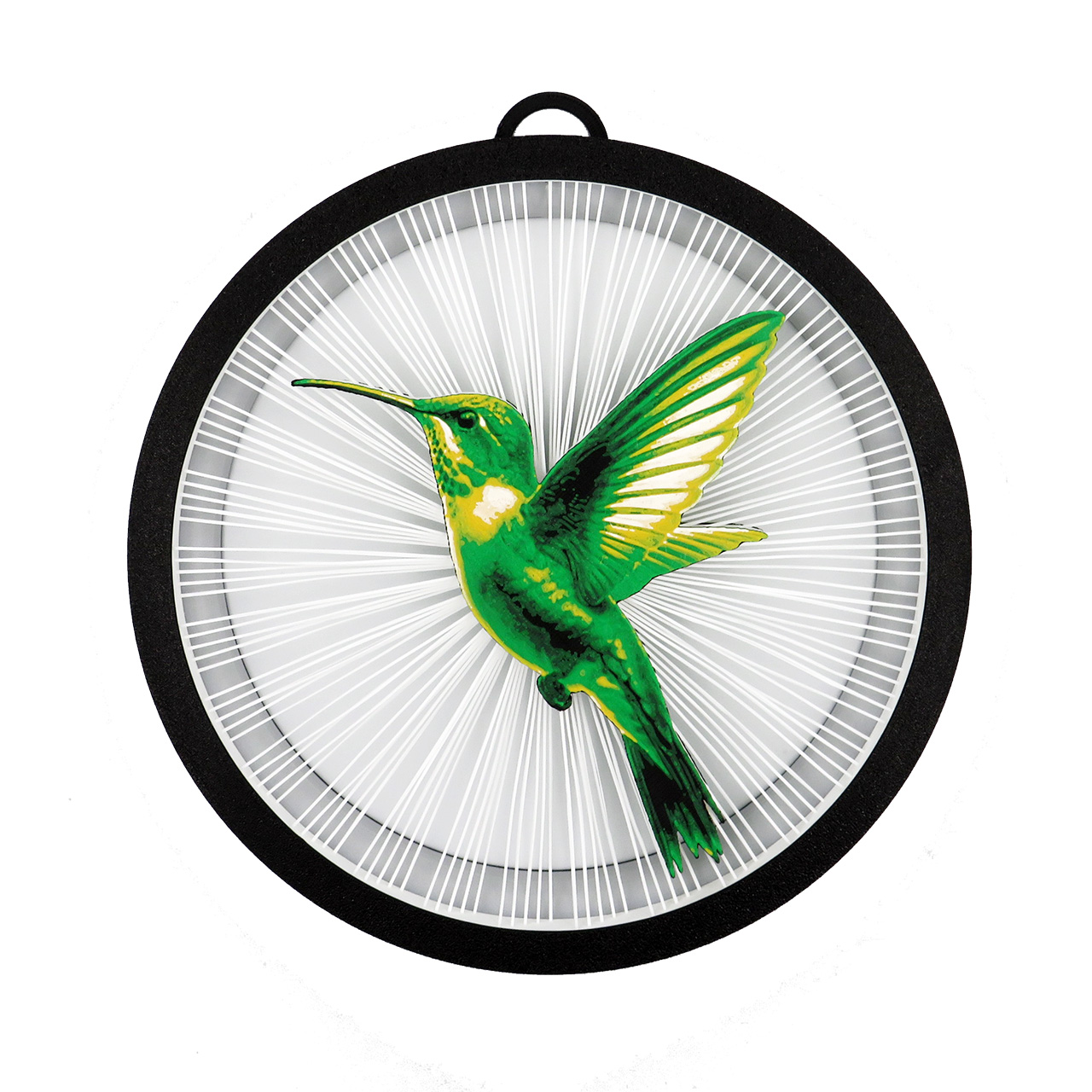 01 Sienine dekoracija apskritimo formos-kolibris-plastiko gijos