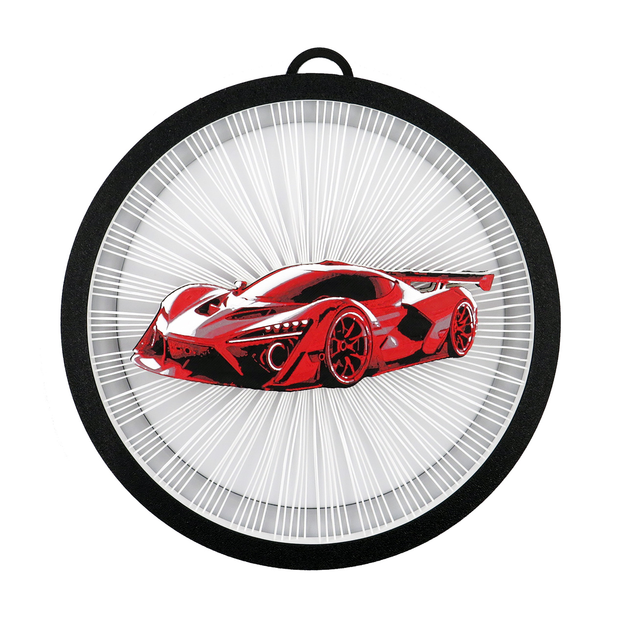 01 Staline dekoracija apskritimo formos-sportinis automobilis-plastiko gijos