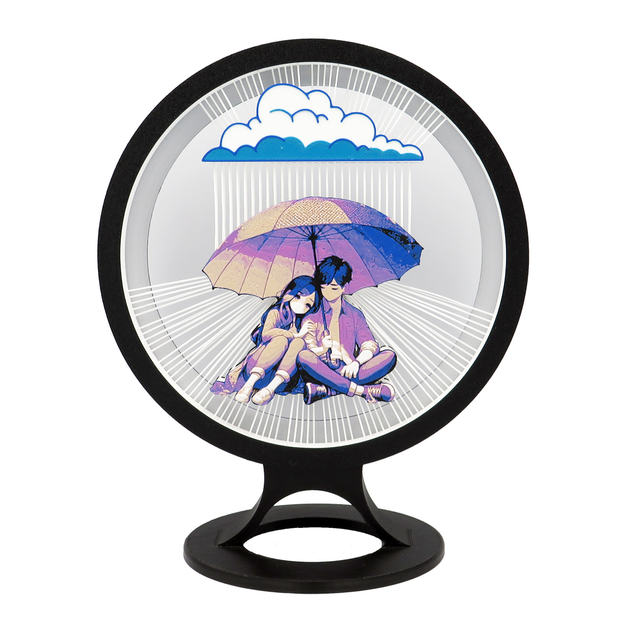 01 Stalinis LED sviestuvas apskritimo formos-Pora sedinti po lyjanciu debeseliu-plastiko gijos