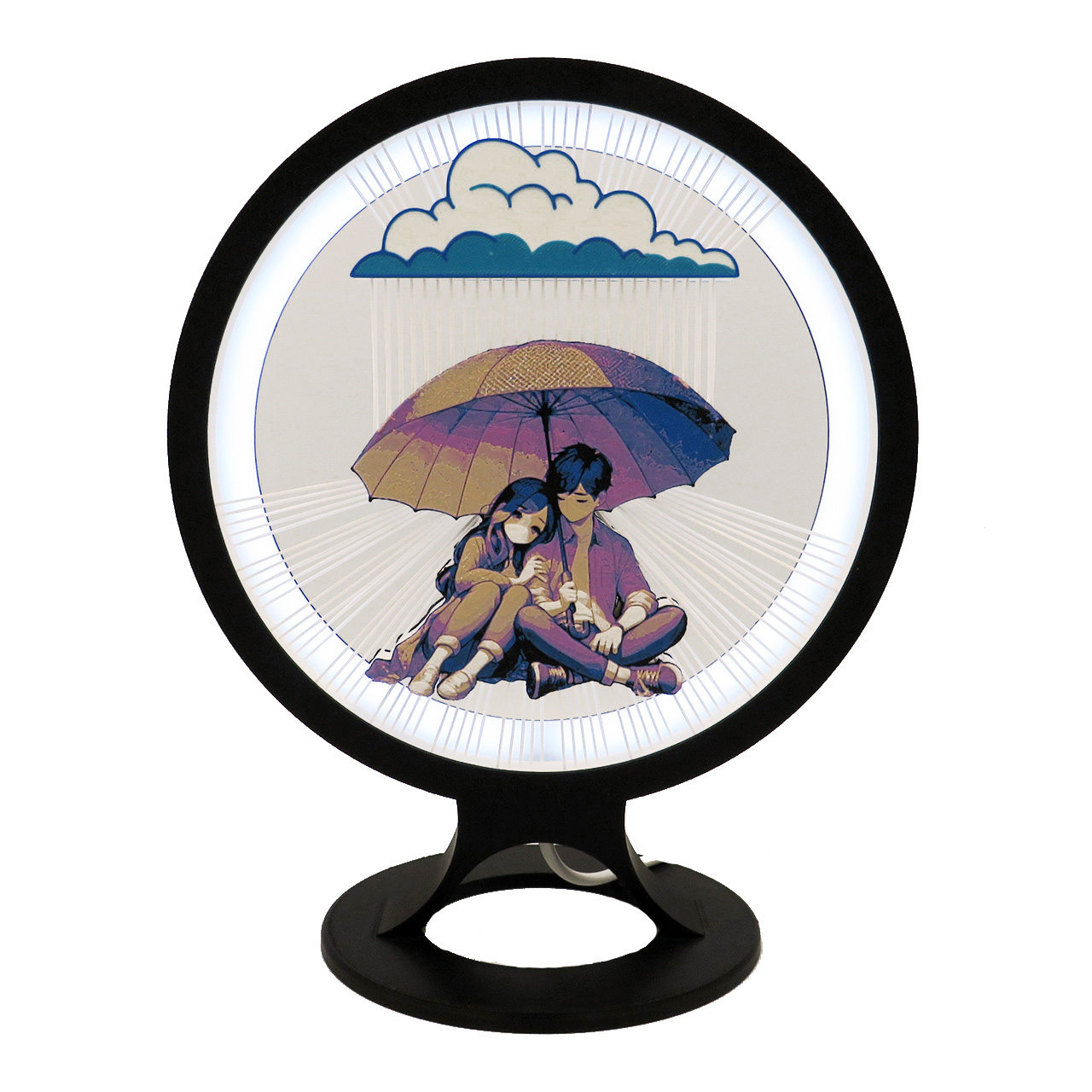 02 Stalinis LED sviestuvas apskritimo formos-Pora sedinti po lyjanciu debeseliu-plastiko gijos