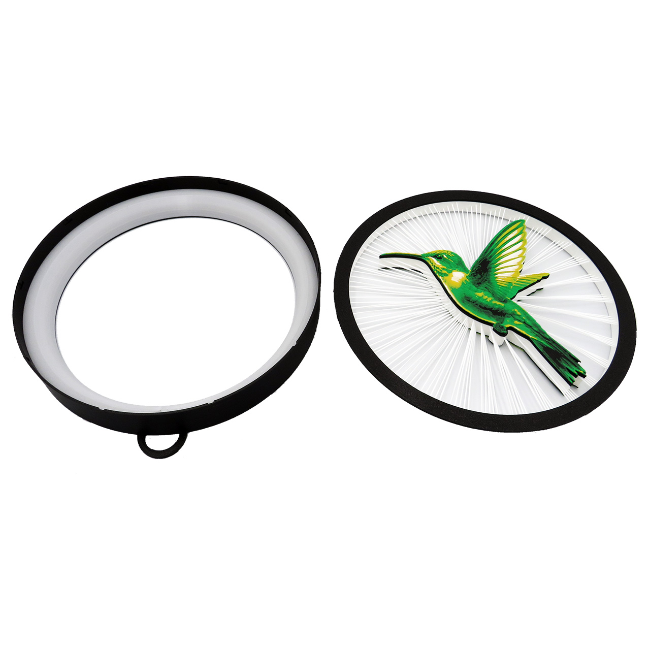 03 Sienine dekoracija apskritimo formos-kolibris-plastiko gijos