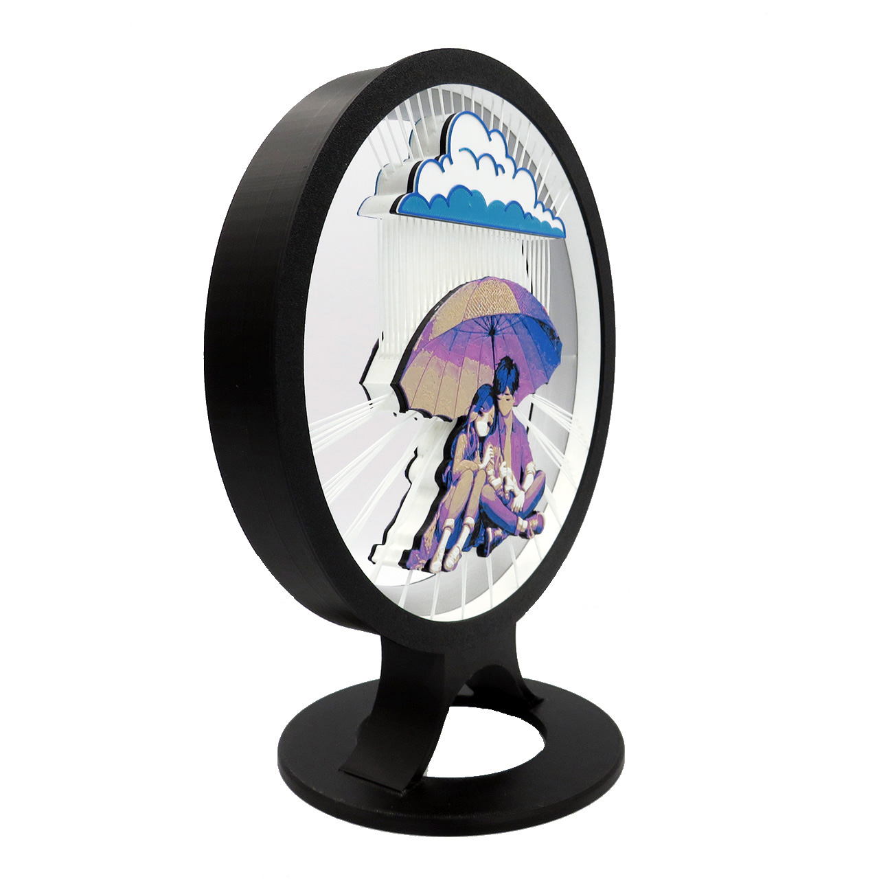 03 Stalinis LED sviestuvas apskritimo formos-Pora sedinti po lyjanciu debeseliu-plastiko gijos