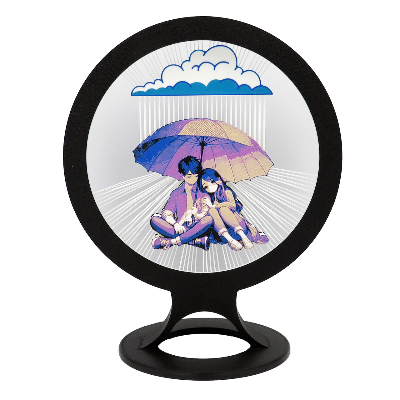 04 Stalinis LED sviestuvas apskritimo formos-Pora sedinti po lyjanciu debeseliu-plastiko gijos