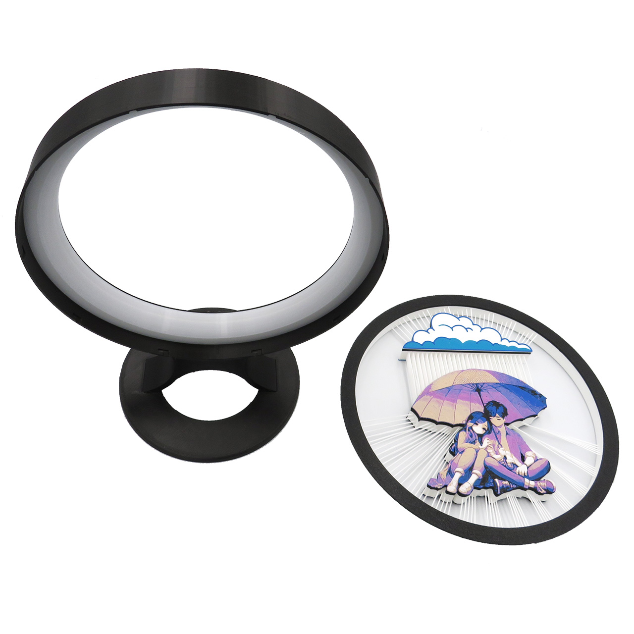 05 Stalinis LED sviestuvas apskritimo formos-Pora sedinti po lyjanciu debeseliu-plastiko gijos